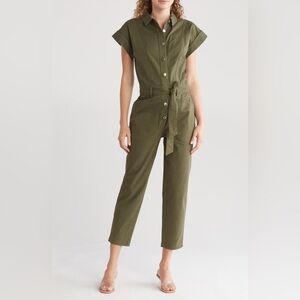 Veronica Beard Jeans Eakin Jumpsuit Tapered Leg Cap Sleeve Army Green S NWT